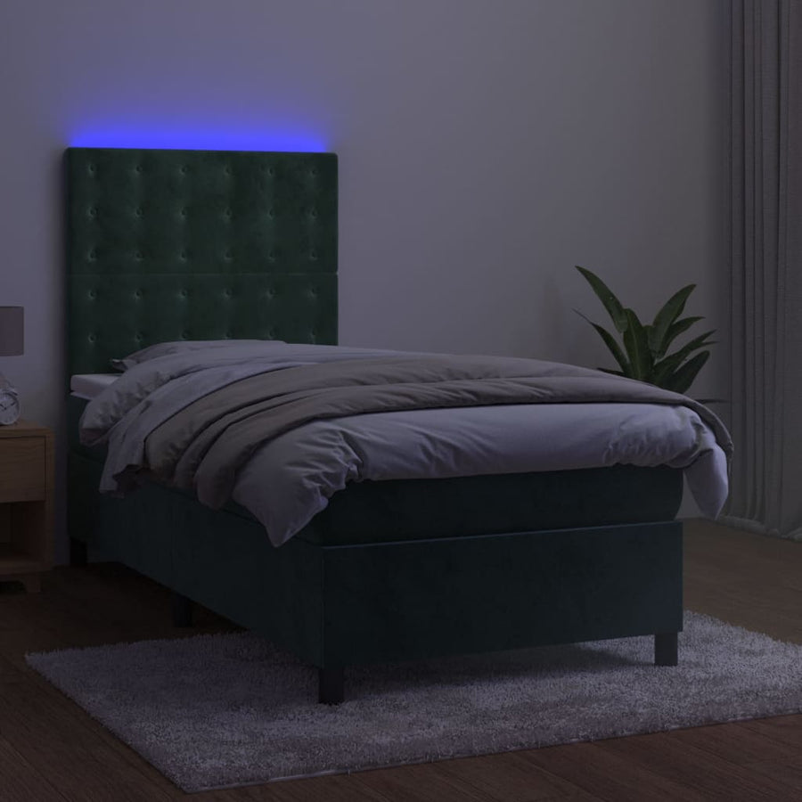 Boxspring Met Matras En Led Fluweel Donkergroen 80 x 200 cm Knopen
