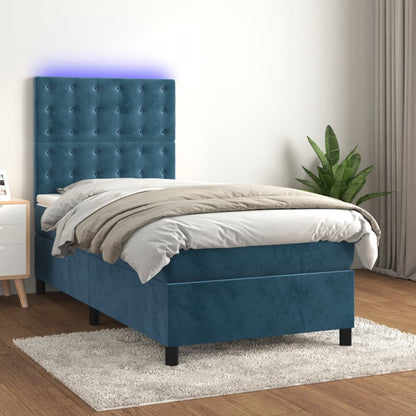 Boxspring Met Matras En Led Fluweel Donkerblauw 80 x 200 cm Knopen