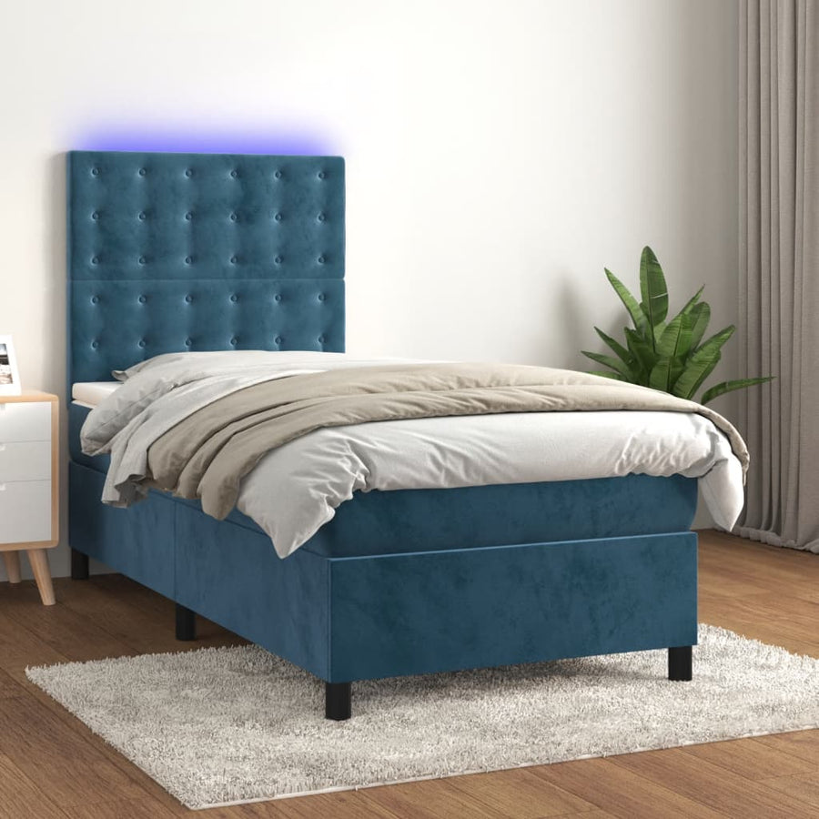 Boxspring Met Matras En Led Fluweel Donkerblauw 80 x 200 cm Knopen