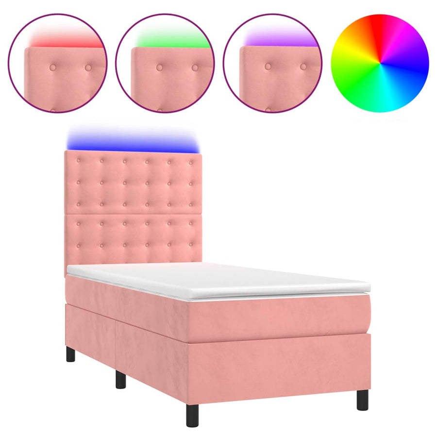 Boxspring Met Matras En Led Fluweel Roze 80 x 200 cm Knopen