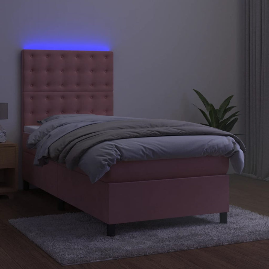 Boxspring Met Matras En Led Fluweel Roze 80 x 200 cm Knopen