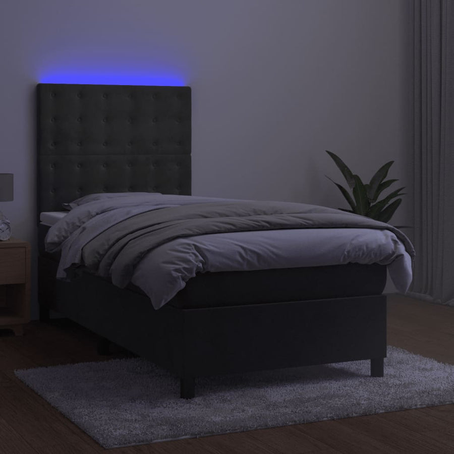 Boxspring Met Matras En Led Fluweel Donkergrijs 90 x 190 cm Knopen