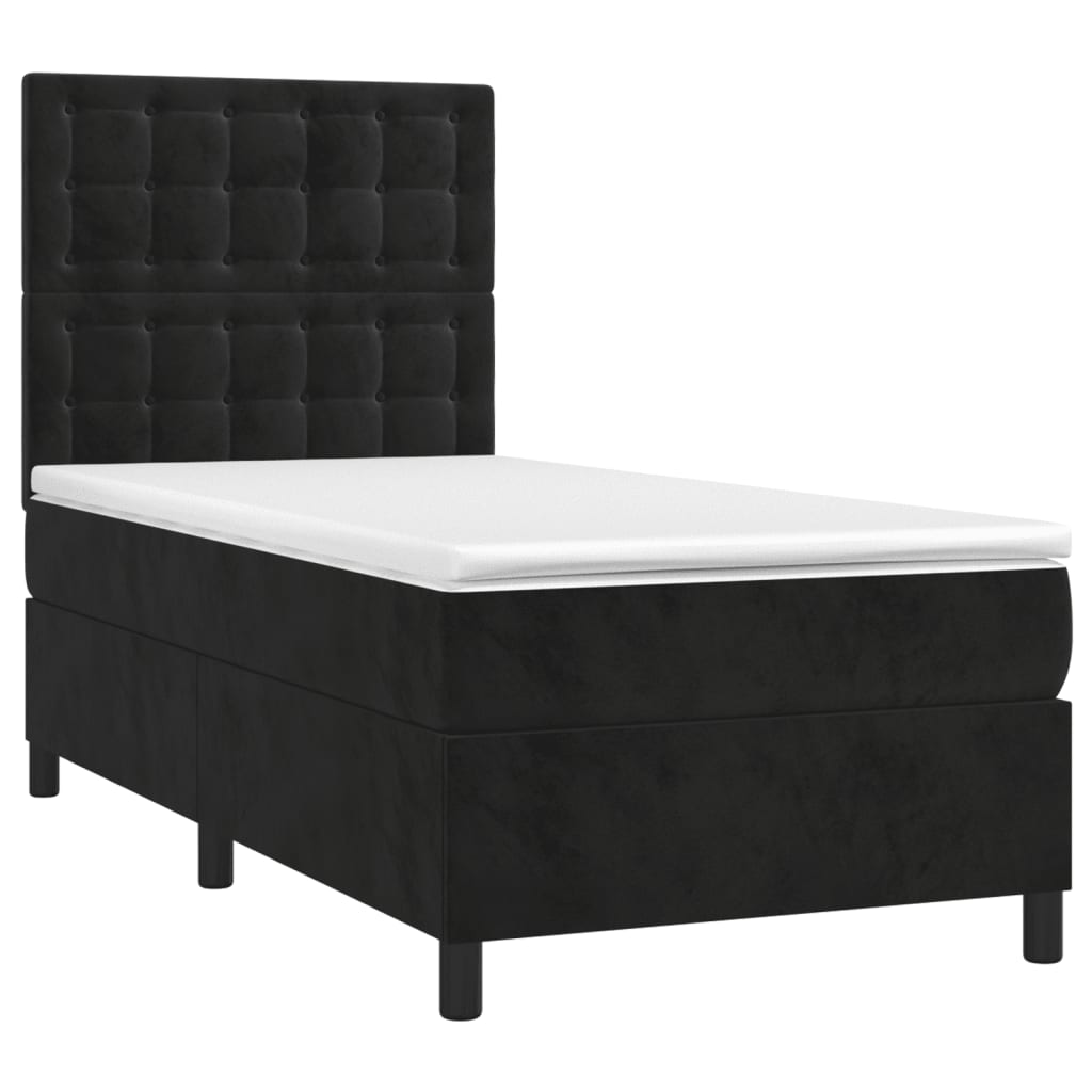 Boxspring Met Matras En Led Fluweel Zwart 90 x 190 cm Knopen