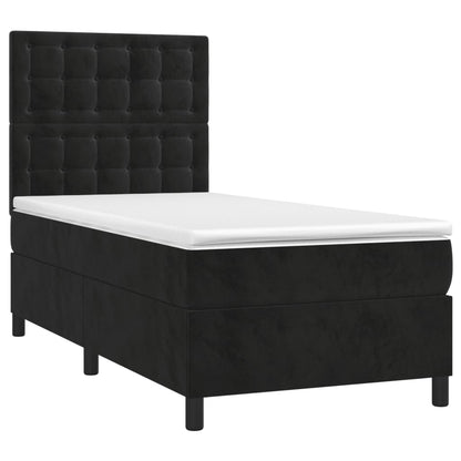 Boxspring Met Matras En Led Fluweel Zwart 90 x 190 cm Knopen