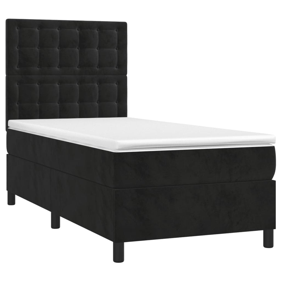 Boxspring Met Matras En Led Fluweel Zwart 90 x 190 cm Knopen