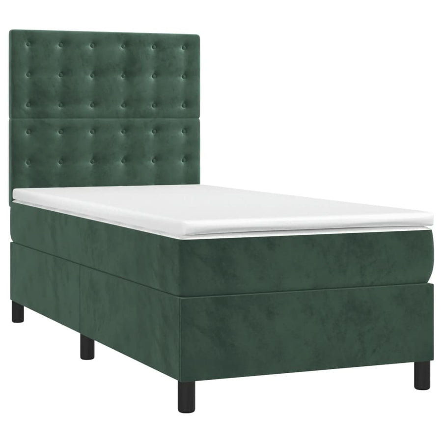 Boxspring Met Matras En Led Fluweel Donkergroen 90X190 Cm Donkergroen 90 x 190 cm Knopen