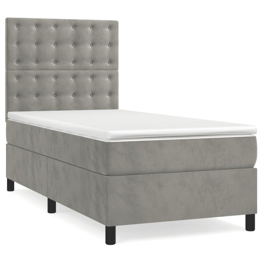 Boxspring Met Matras En Led Fluweel Lichtgrijs 90 x 200 cm Knopen