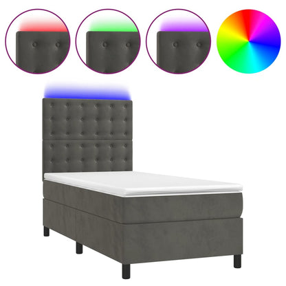 Boxspring Met Matras En Led Fluweel Donkergrijs 90 x 200 cm Knopen