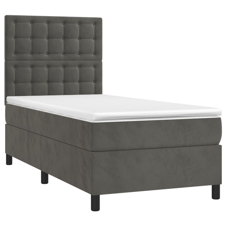 Boxspring Met Matras En Led Fluweel Donkergrijs 90 x 200 cm Knopen