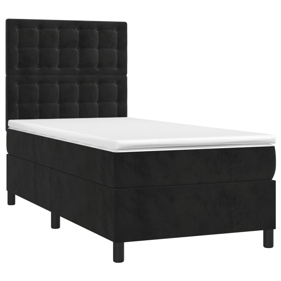 Boxspring Met Matras En Led Fluweel Zwart 90 x 200 cm Knopen