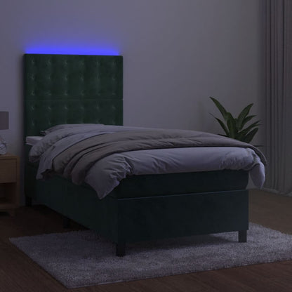 Boxspring Met Matras En Led Fluweel Donkergroen 90X200 Cm Donkergroen 90 x 200 cm Knopen