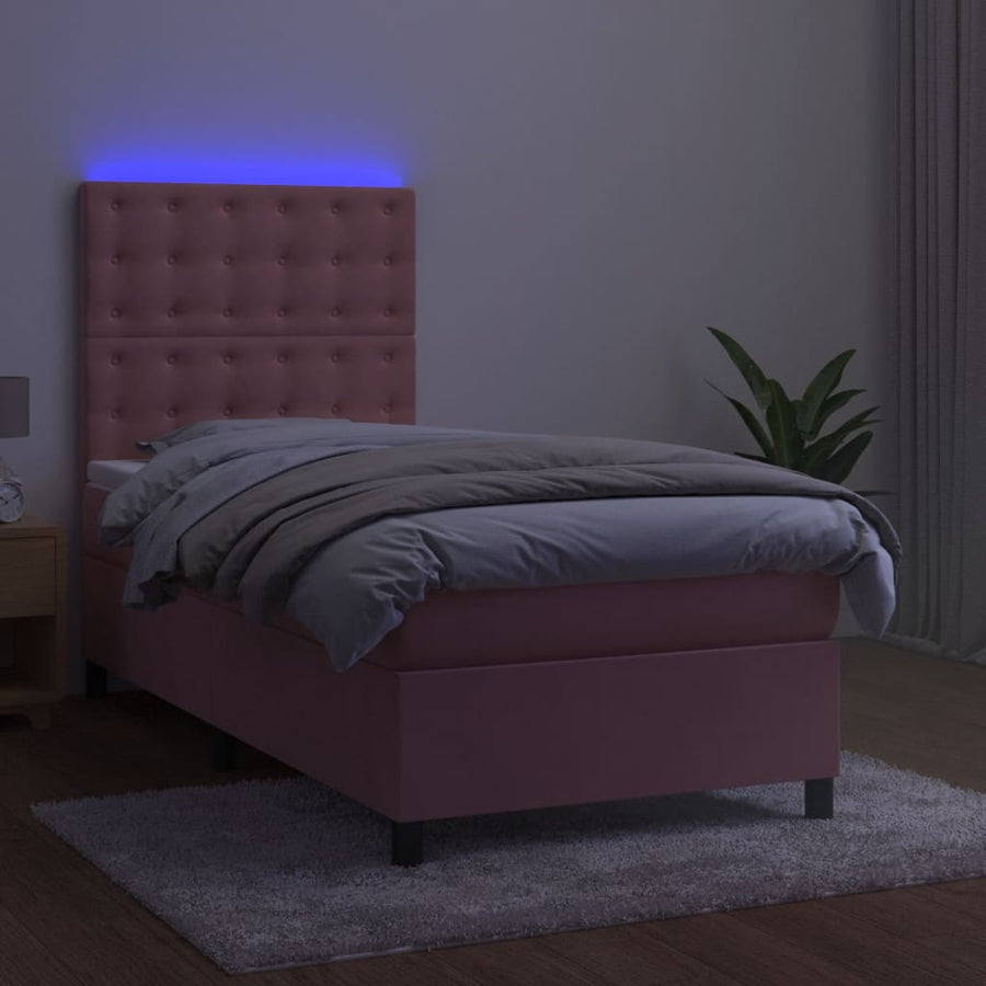 Boxspring met matras en LED fluweel roze 90x200 cm