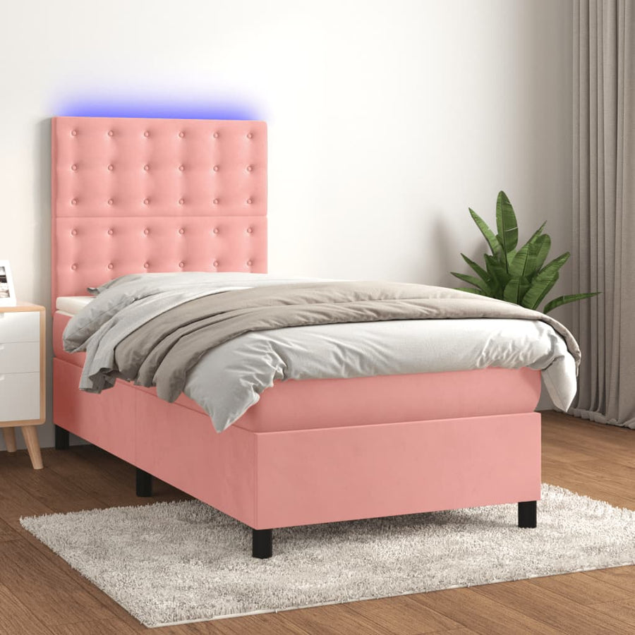 Boxspring met matras en LED fluweel roze 90x200 cm