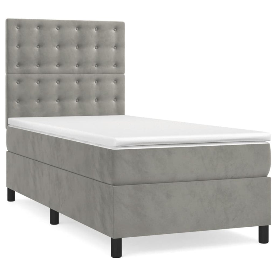 Boxspring Met Matras En Led Fluweel Lichtgrijs 100 x 200 cm Knopen