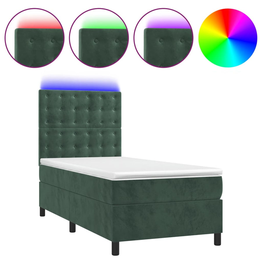 Boxspring Met Matras En Led Fluweel Donkergroen 100 x 200 cm Knopen