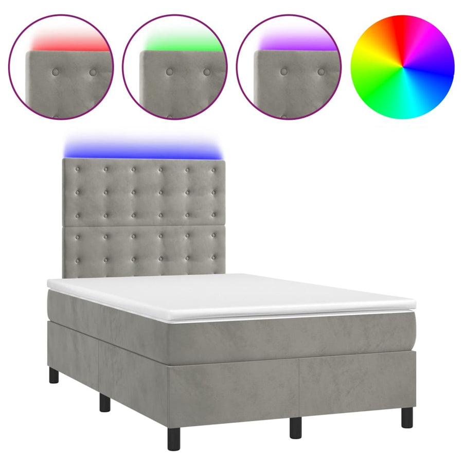 Boxspring Met Matras En Led Fluweel Lichtgrijs 120 x 200 cm Knopen