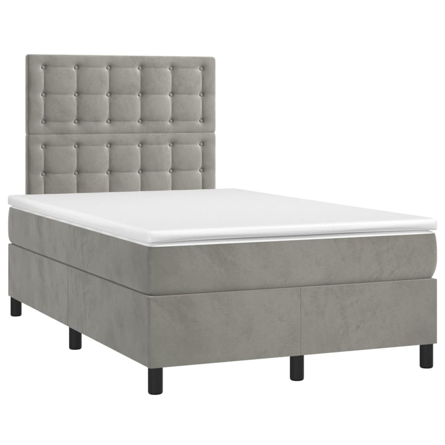 Boxspring Met Matras En Led Fluweel Lichtgrijs 120 x 200 cm Knopen