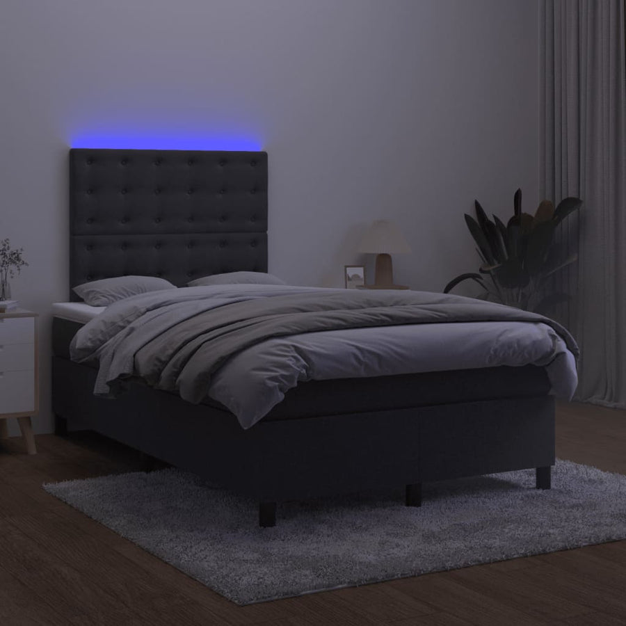 Boxspring Met Matras En Led Fluweel Zwart 120 x 200 cm Knopen