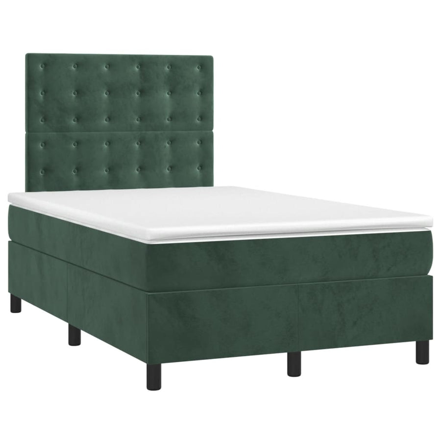 Boxspring Met Matras En Led Fluweel Donkergroen 120 x 200 cm Knopen