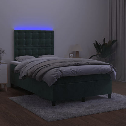 Boxspring Met Matras En Led Fluweel Donkergroen 120 x 200 cm Knopen