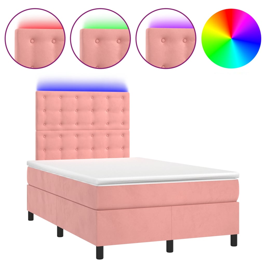 Boxspring Met Matras En Led Fluweel Roze 120 x 200 cm Knopen