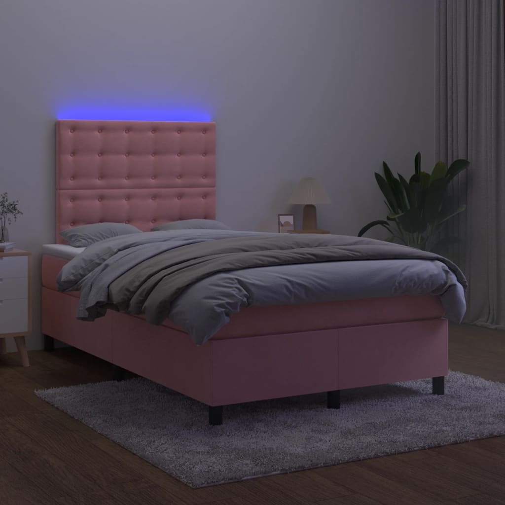Boxspring Met Matras En Led Fluweel Roze 120 x 200 cm Knopen