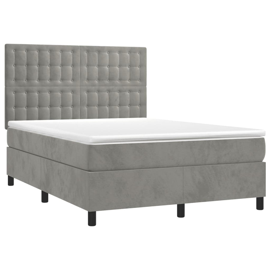 Boxspring Met Matras En Led Fluweel Lichtgrijs 140 x 190 cm Knopen
