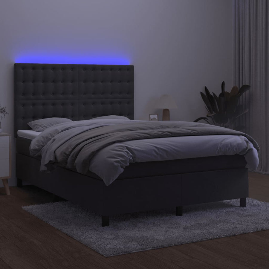 Boxspring Met Matras En Led Fluweel Donkergrijs 140 x 190 cm Knopen