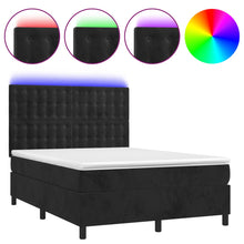 Boxspring Met Matras En Led Fluweel Zwart 140 x 190 cm Knopen
