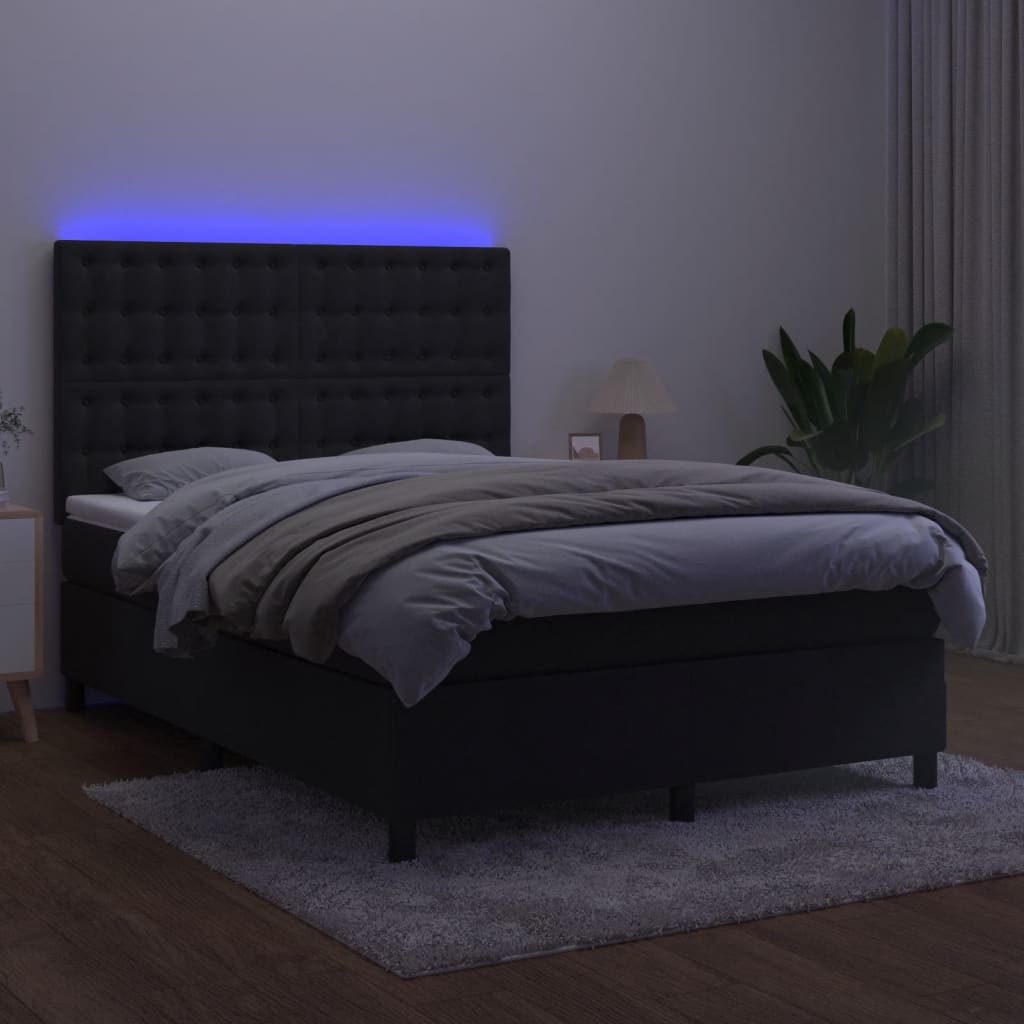 Boxspring Met Matras En Led Fluweel Zwart 140 x 190 cm Knopen