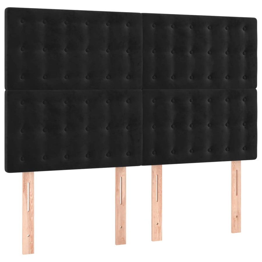 Boxspring Met Matras En Led Fluweel Zwart 140 x 190 cm Knopen
