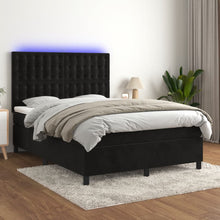 Boxspring Met Matras En Led Fluweel Zwart 140 x 190 cm Knopen