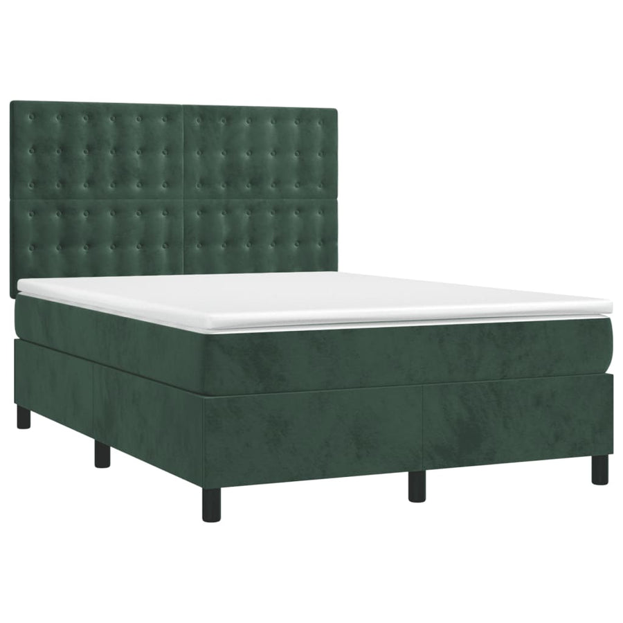 Boxspring Met Matras En Led Fluweel Donkergroen 140 x 190 cm Knopen