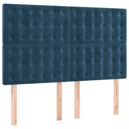 Boxspring Met Matras En Led Fluweel Donkerblauw 140 x 190 cm Knopen