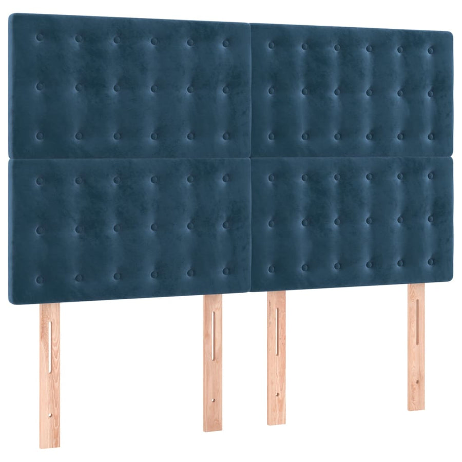 Boxspring Met Matras En Led Fluweel Donkerblauw 140 x 190 cm Knopen