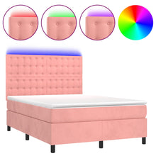 Boxspring Met Matras En Led Fluweel Roze 140 x 190 cm Knopen