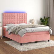 Boxspring met matras LED fluweel roze 140x190 cm