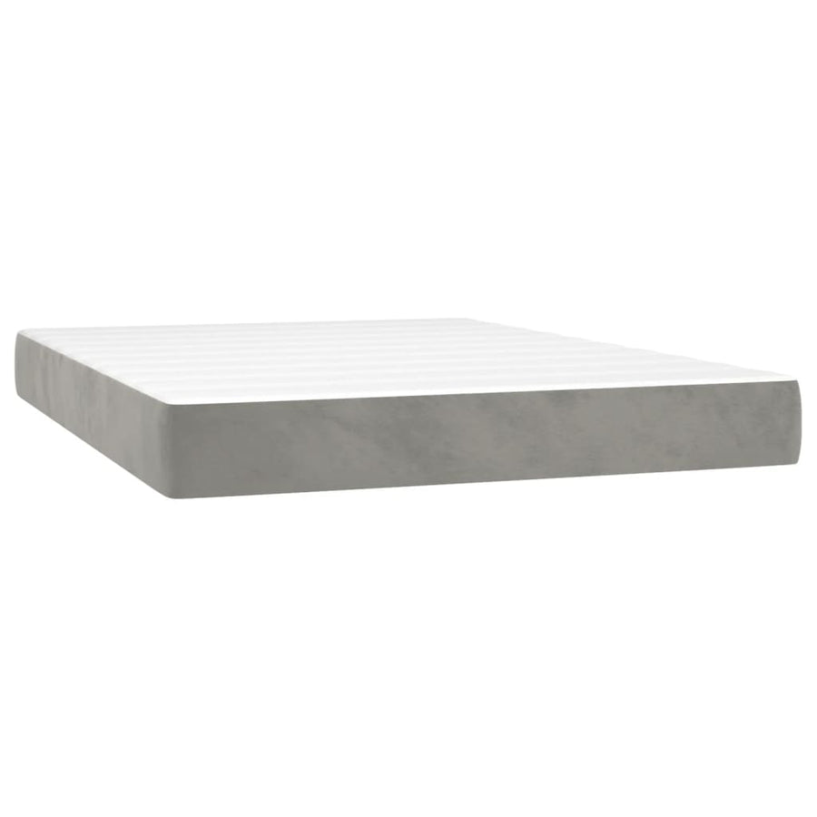 Boxspring Met Matras En Led Fluweel Lichtgrijs 140 x 200 cm Knopen