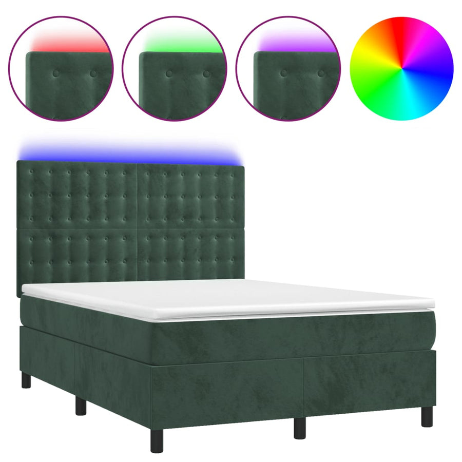 Boxspring Met Matras En Led Fluweel Donkergroen 140 x 200 cm Knopen
