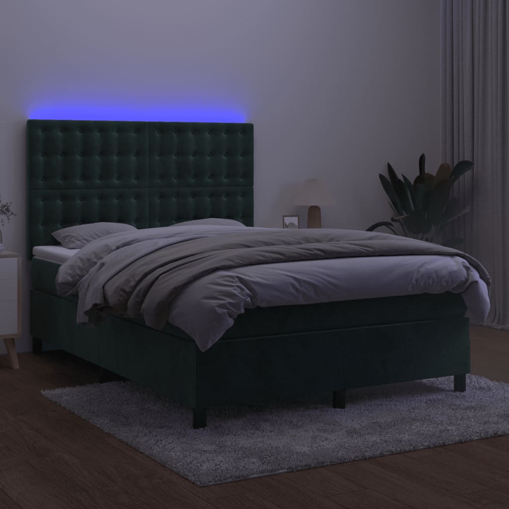 Boxspring Met Matras En Led Fluweel Donkergroen 140 x 200 cm Knopen