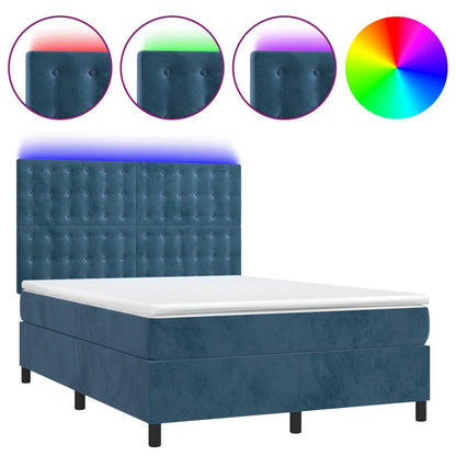 Boxspring Met Matras En Led Fluweel Donkerblauw 140 x 200 cm Knopen