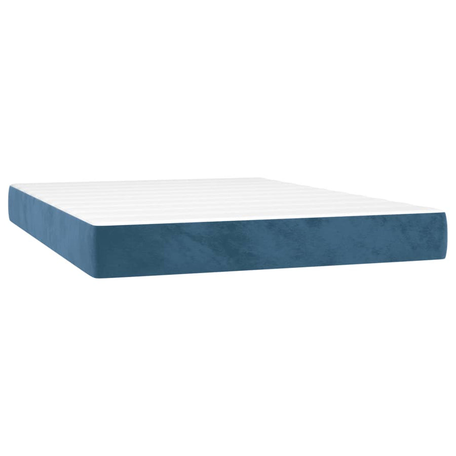 Boxspring Met Matras En Led Fluweel Donkerblauw 140 x 200 cm Knopen