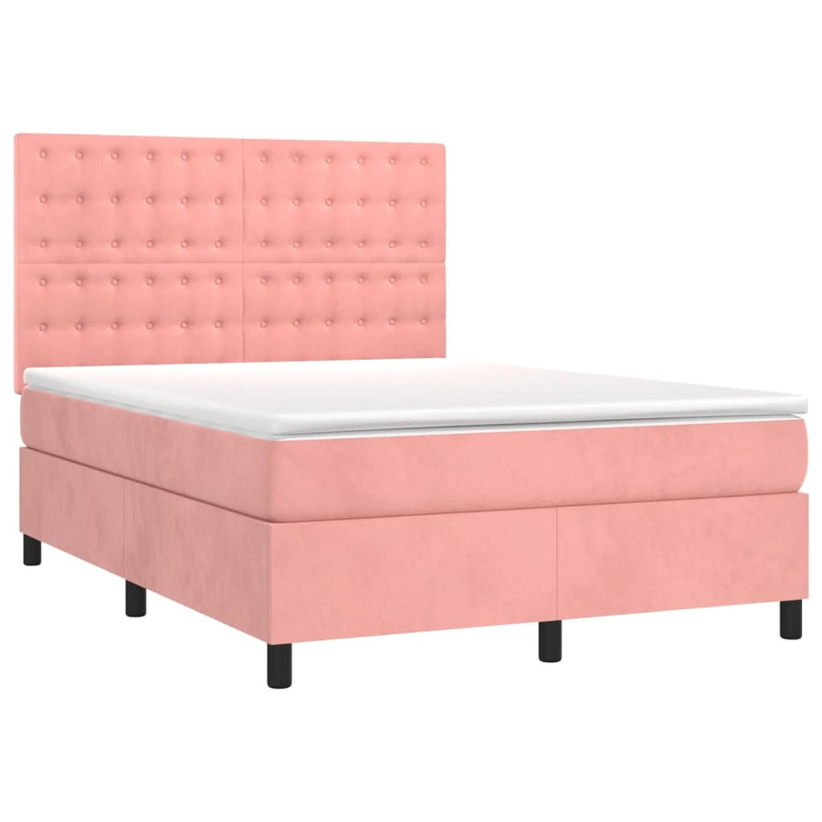 Boxspring Met Matras En Led Fluweel Roze 140 x 200 cm Knopen