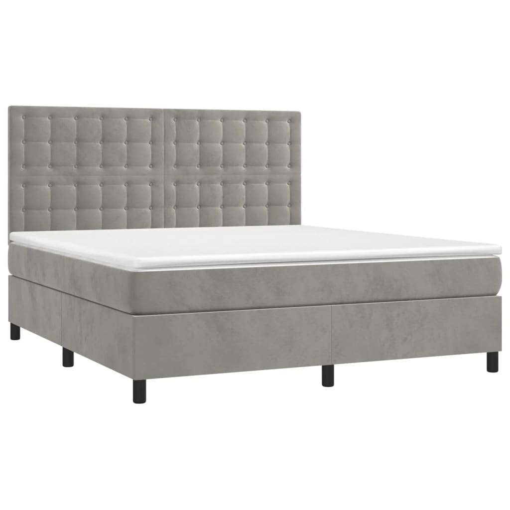 Boxspring Met Matras En Led Fluweel Lichtgrijs 160 x 200 cm Knopen