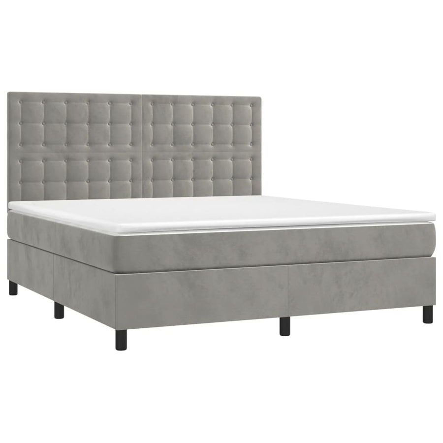 Boxspring Met Matras En Led Fluweel Lichtgrijs 160 x 200 cm Knopen