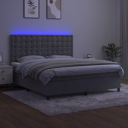 Boxspring Met Matras En Led Fluweel Lichtgrijs 160 x 200 cm Knopen