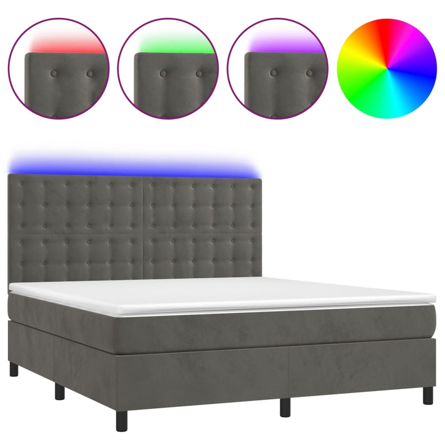 Boxspring Met Matras En Led Fluweel Donkergrijs 160 x 200 cm Knopen