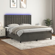 Boxspring 160x200 cm fluweel donkergrijs met matras en LED