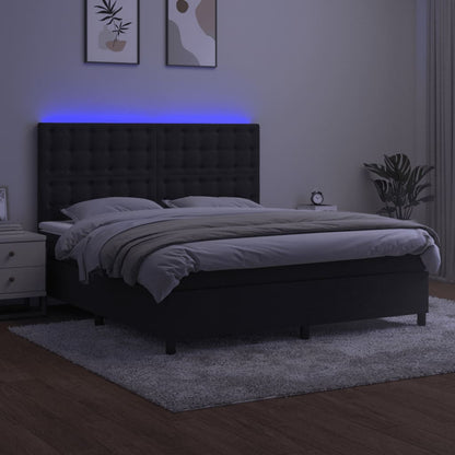 Boxspring Met Matras En Led Fluweel Zwart 160 x 200 cm Knopen