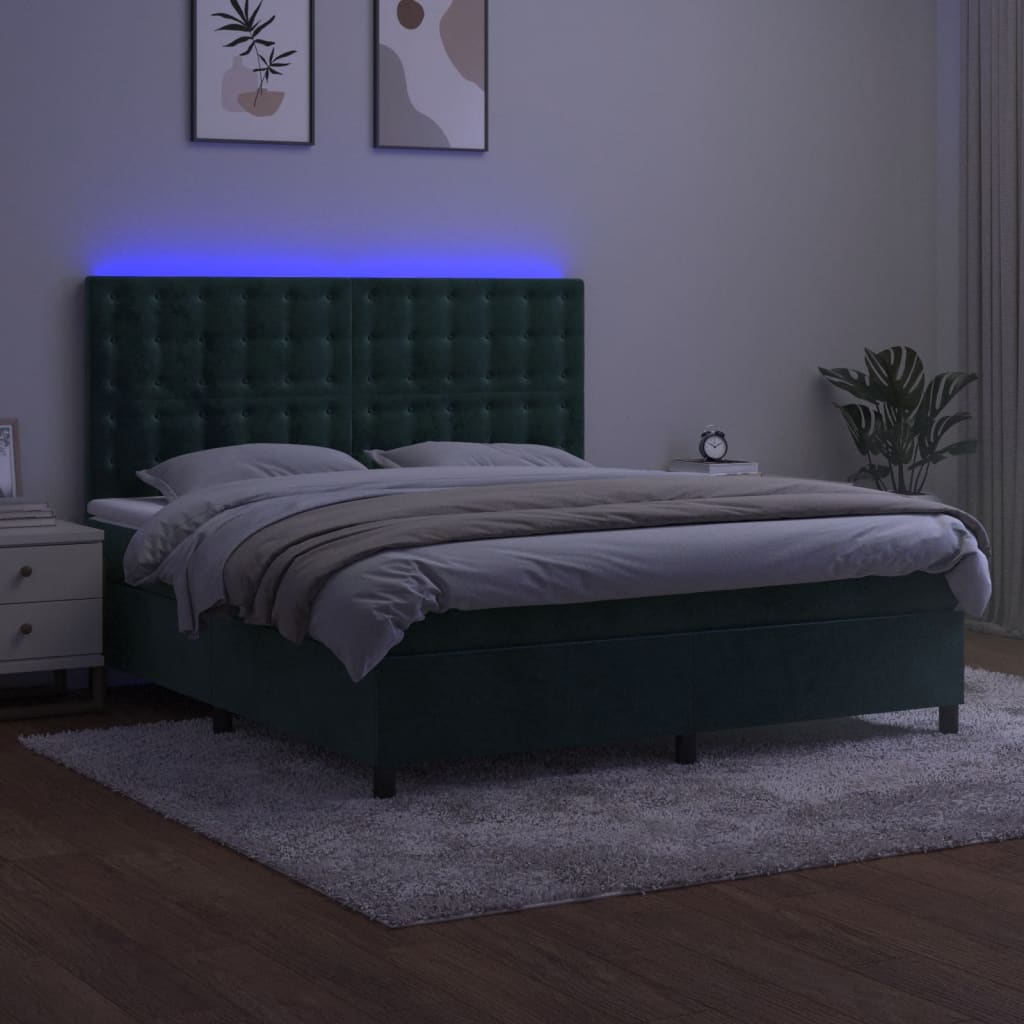 Boxspring Met Matras En Led Fluweel Donkergroen 160 x 200 cm Knopen